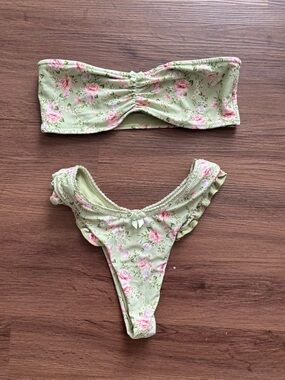 Blackbough Green and Pink Floral Bandeau Bikini